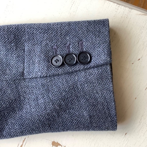 LOFT Navy Blue Herringbone Knit Blue Elbow Patch Blazer SZ 8 - Picture 15 of 15